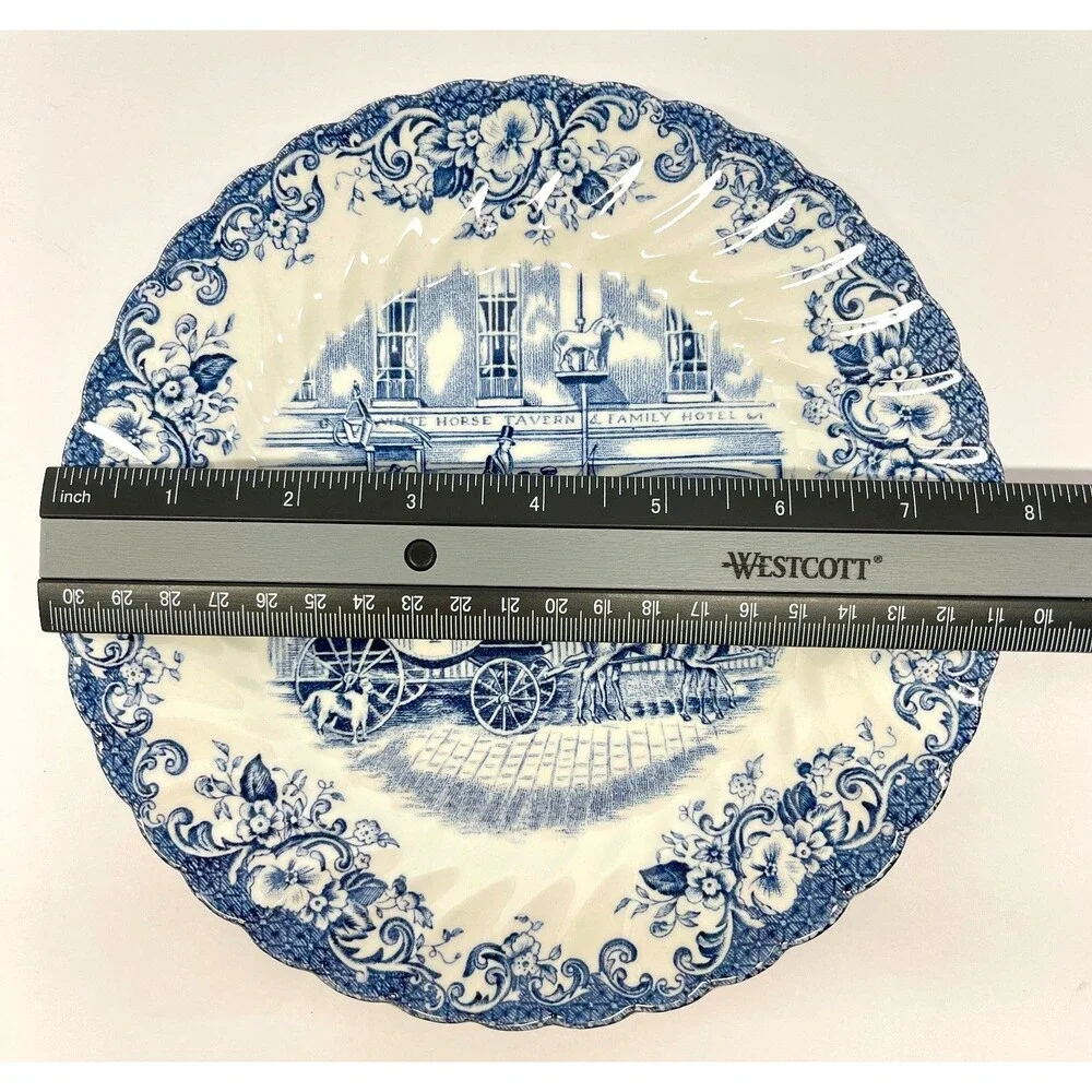 Johnson Brothers Blue & White Coaching Scenes Coach Office Set (3) Lunch Plates
